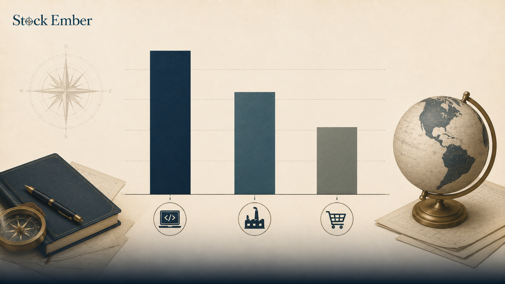 Illustrative bar chart comparing relative gross margin profiles across software, manufacturing, and grocery retail.