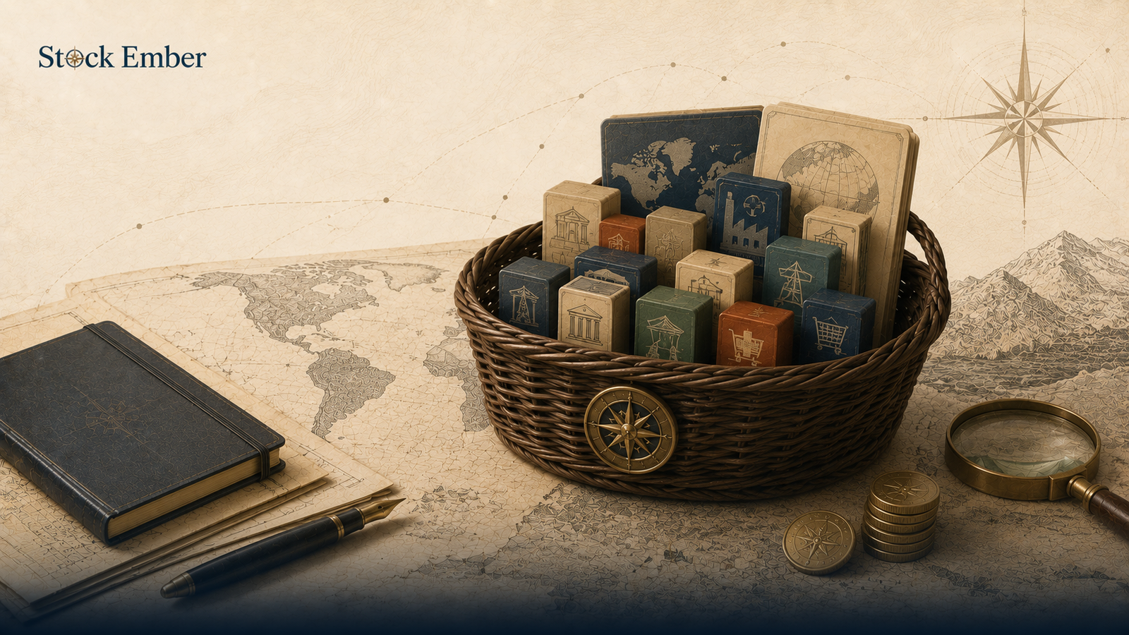 Illustration of a diversified index fund portfolio holding broad market shares