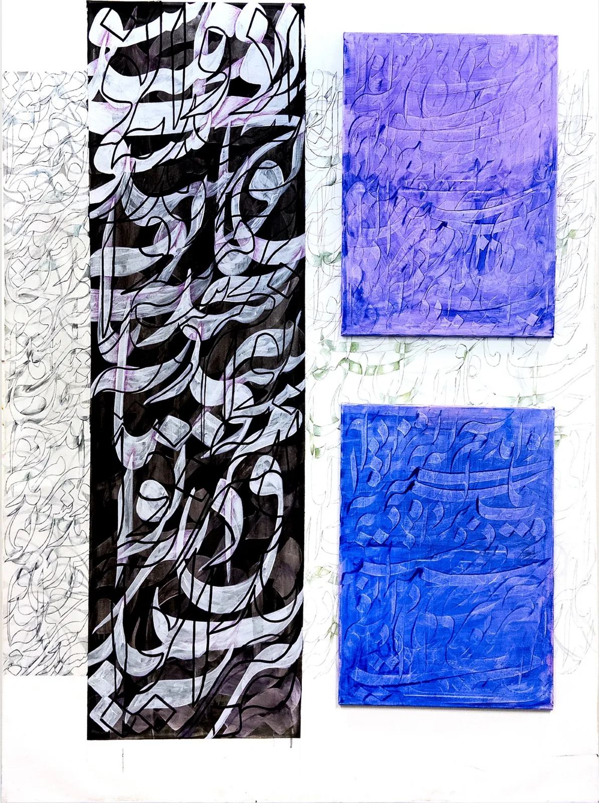 Divine Wind — Acrylic and fabric on canvas, 152 × 40 cm, by Mohammad Aman Popal