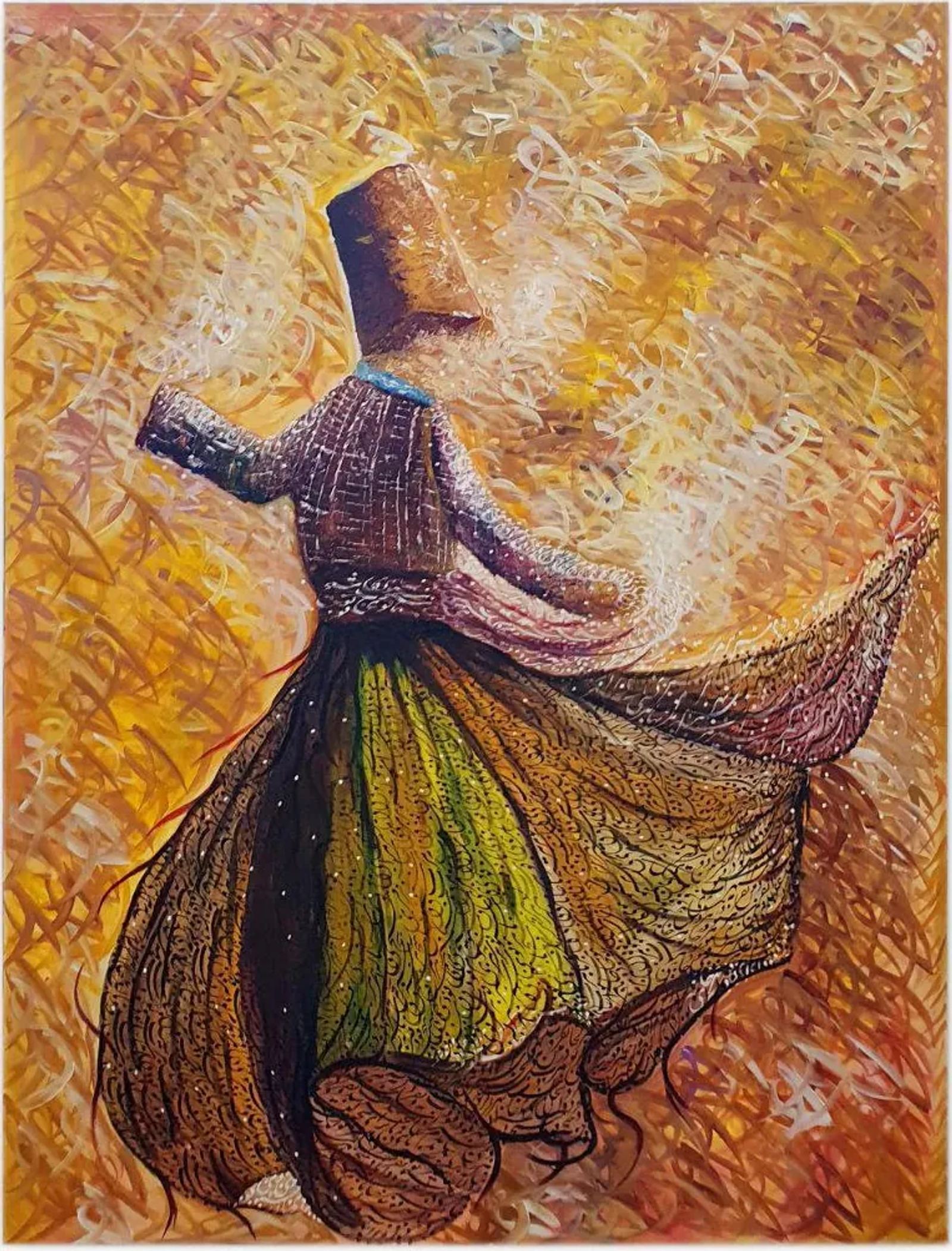 Rumi Devotion — Acrylic on canvas, 120 × 160 cm, by Mohammad Aman Popal