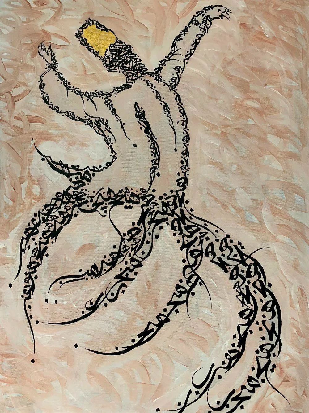 Rumi in Devotion — Acrylic on canvas, 60 × 90 cm, by Mohammad Aman Popal