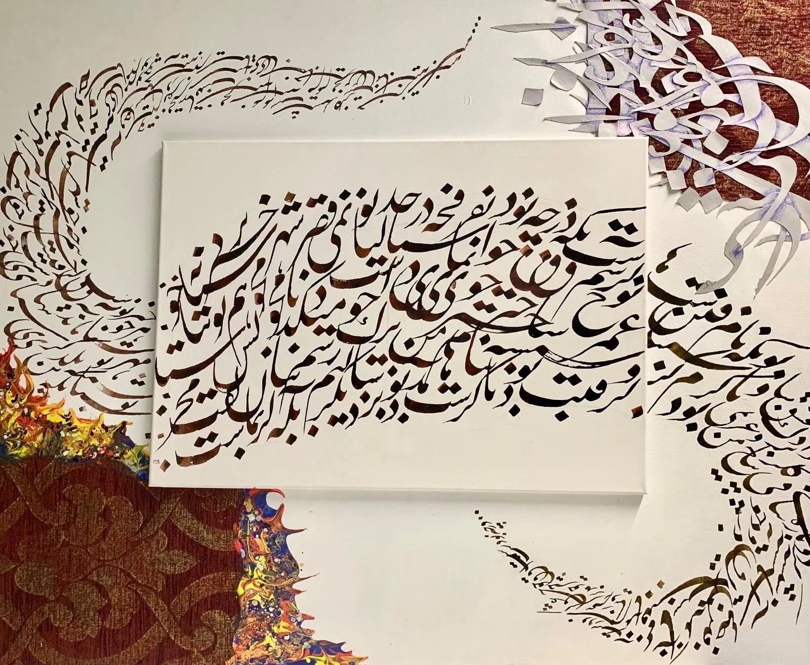 A Million Stories — Acrylic and pen ink on canvas, 140 × 200 cm, by Mohammad Aman Popal