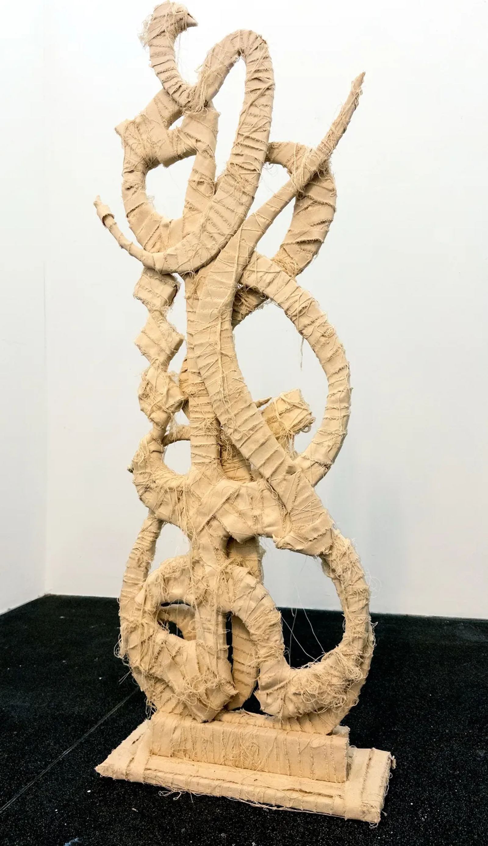 Covering Scars of Life — Wood sculpture and fabric, 58 × 25 × 147 cm, by Mohammad Aman Popal
