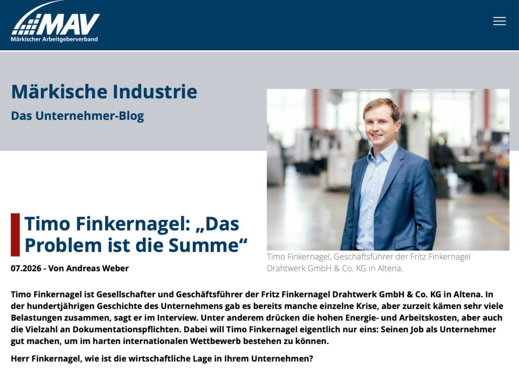 „Das Problem ist die Summe" – Timo Finkernagel im Interview