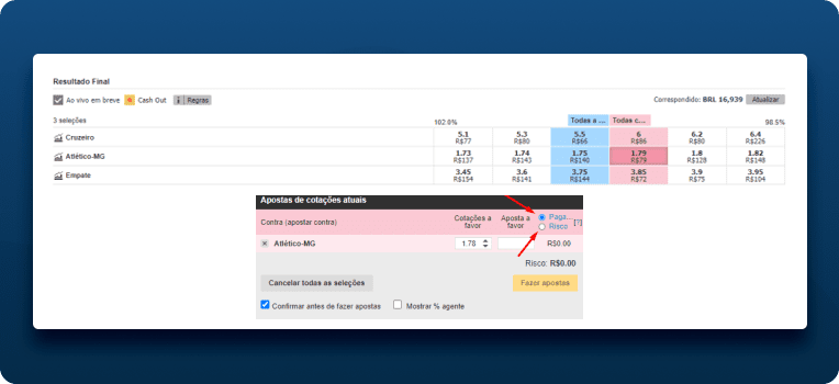 Opcoes De Aposta Em Lay Na Betfair Exchange Jogo Cruzeiro X Atletico MG