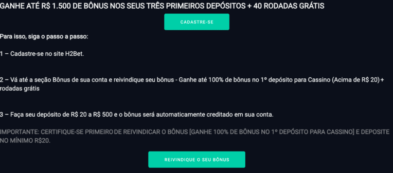 Requisitos Bonus H2bet