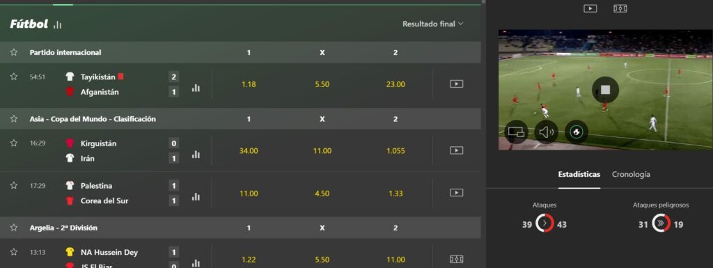 pantalla mostrando a bet365 en vivo
