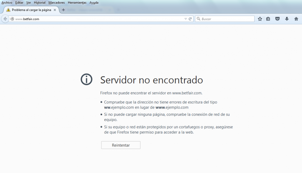 Error al acceder a Betfair desde Argentina