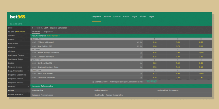 Partidas Liga Campeoes Bet365