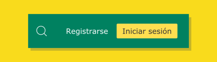 Captura de pantalla con los botones registrarse e inciiar sesión.