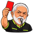 Lula em cartoon, com um apito na boca e cartão vermelho levantado