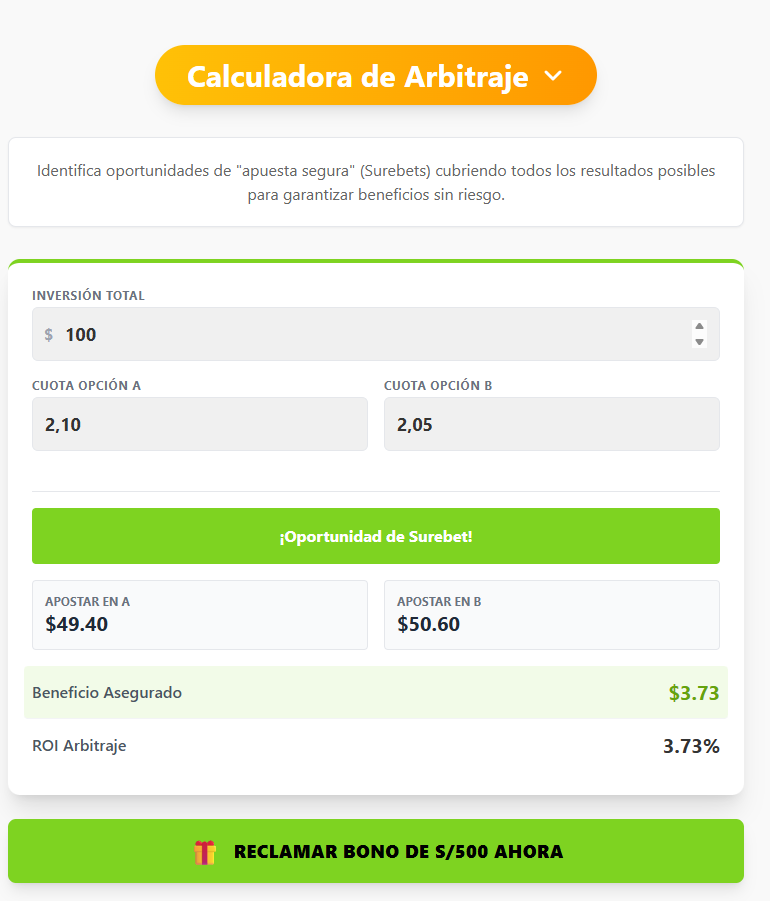 Calculadora de apuestas, modo para calculo de arbitraje