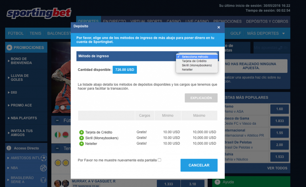 opciones de deposito sportingbet medios de pago