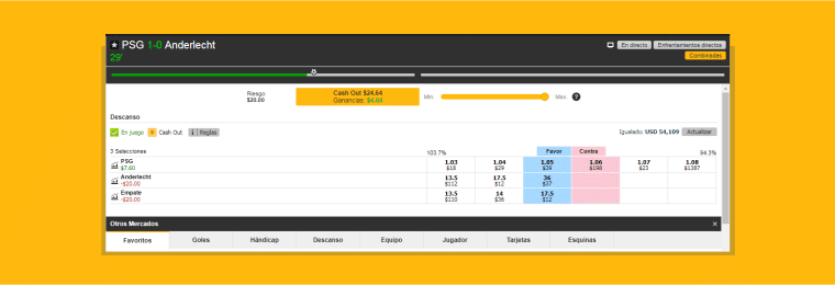 Ejemplo de Cashout en Betfair