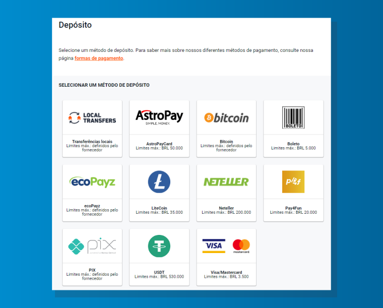 Opcoes Deposito Oferecidas Pinnacle