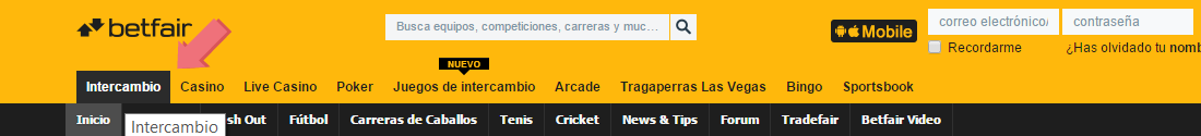 Apostar en Betfair Apuestas: Intercâmbio