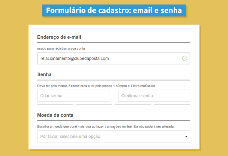 Formulario Cadastro Conta Email Senha
