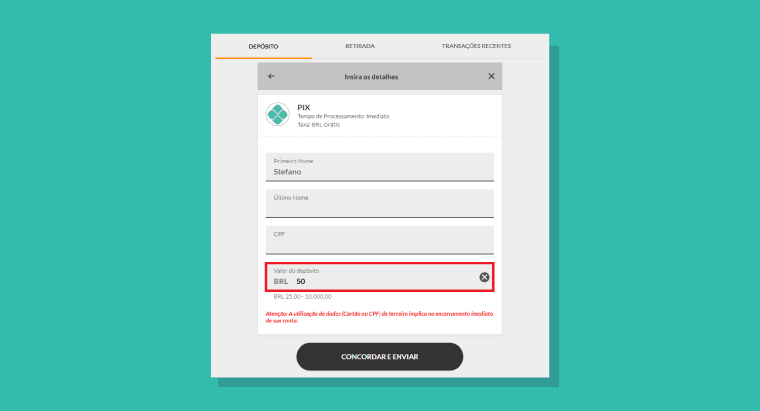 Preencher Valor Deposito