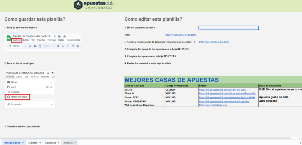 hoja de instrucciones del excel para apuestas deportivas