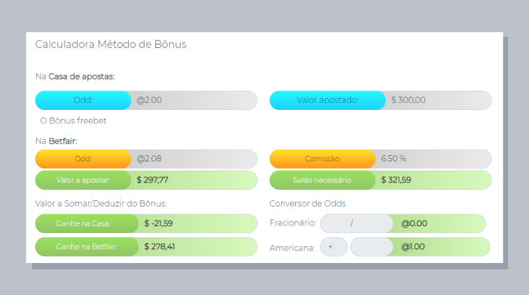 Como utilizar a calculadora de apostas para o método dos bônus?