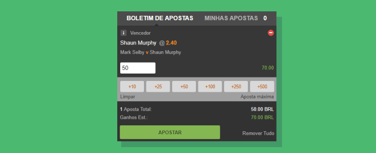 Confirmando Aposta Sinuca