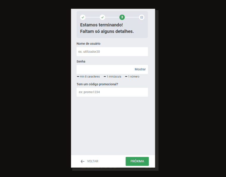 preencher as informações solicitadas
