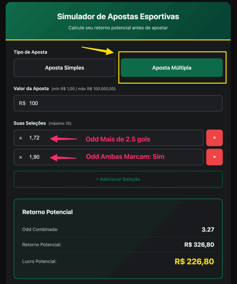 Resultado de apostas múltiplas no simulador de apostas esportivas