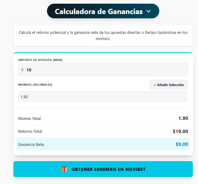 Calculadora de apuestas en la función calculadora de ganancias.