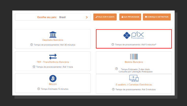 Metodos Disponiveis Betmotion