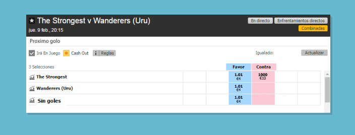 Cuotas y odds en Betfair - Proximo Gol - Apuestas Deportivas Betfair