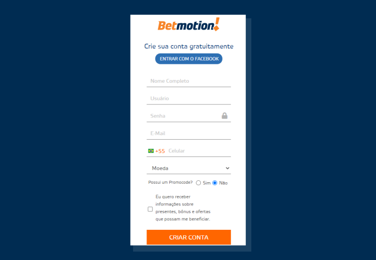 Criar Conta Betmotion