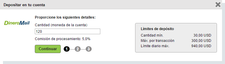 Cantidada a depositar en Neteller con Dineromail