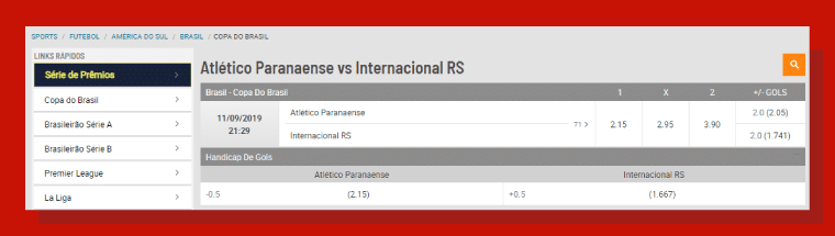 Interface da Bodog
