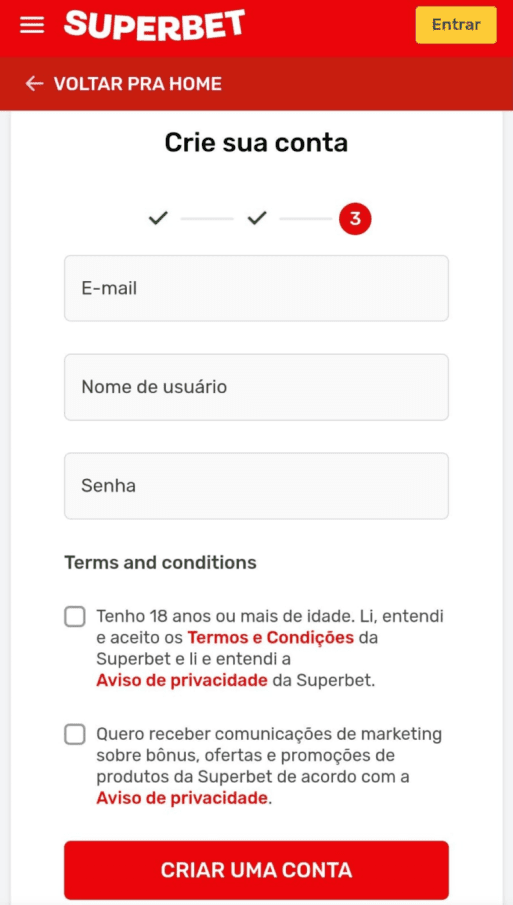 Como criar conta na Superbet?