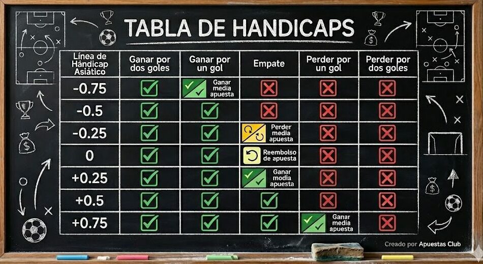 tabla con los principales mercados de handicap