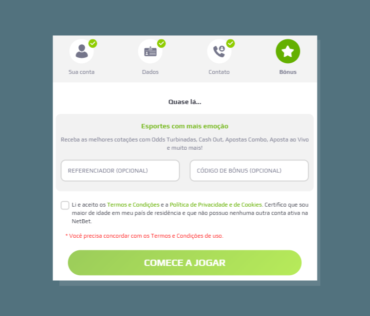 Bonus Especial Criar Conta Netbet