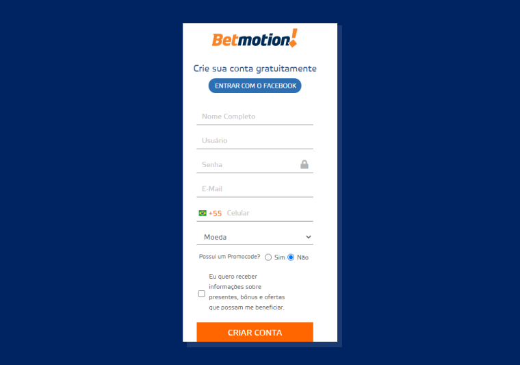 Criar Conta Betmotion