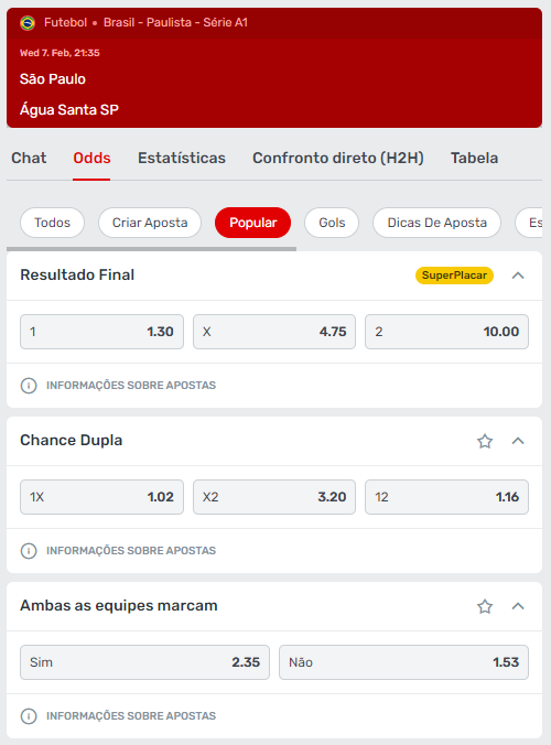 Imagem da análise da Superbet