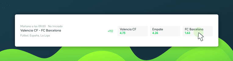 selecciona tu deporte y haga la apuesta con un click en un resultado