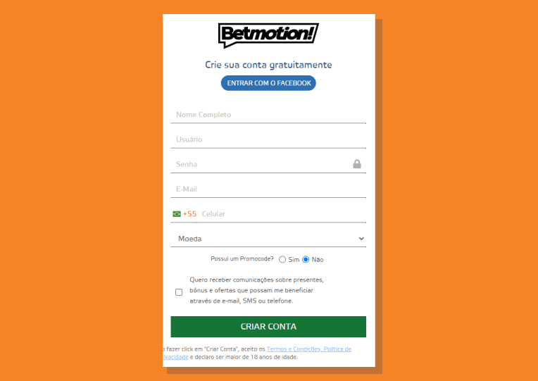 Criar Conta Betmotion