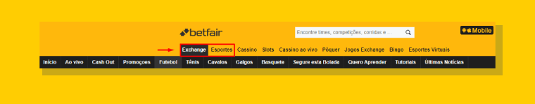 página principal da Betfair
