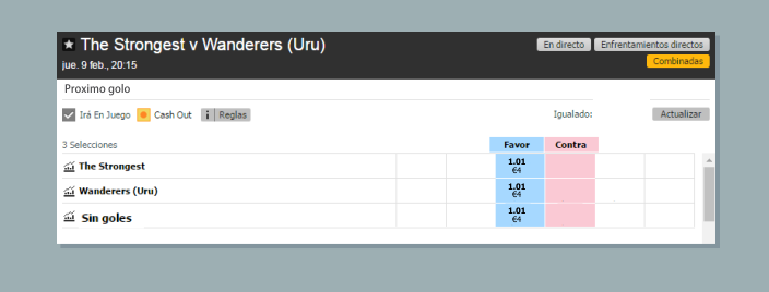 Cuotas y odds en Betfair - Proximo Gol - Apuestas Deportivas Betfair