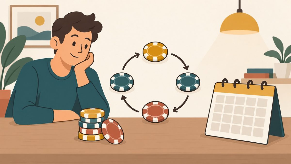 Fichas y una escala visual que representan el requisito de rollover de un bono.