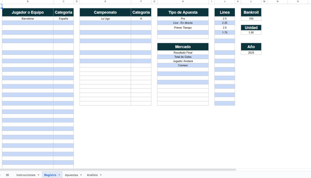 Excel para apuestas deportivas 2025
