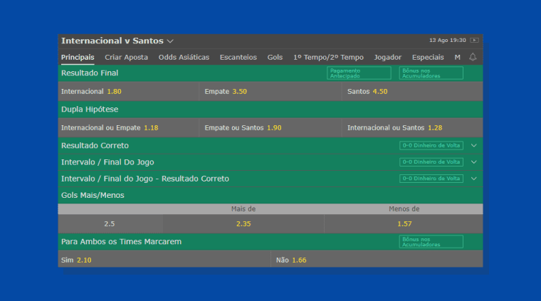Escolhendo uma aposta na Bet365