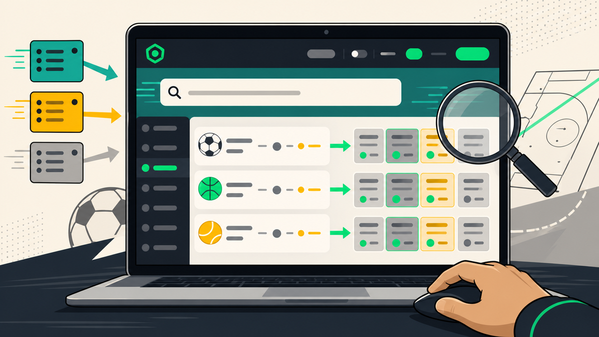 Ilustração de interface do Odds.Show buscando partidas e comparando odds rapidamente.
