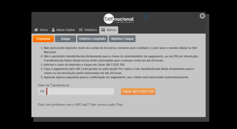 preencher o valor que deseja depositar