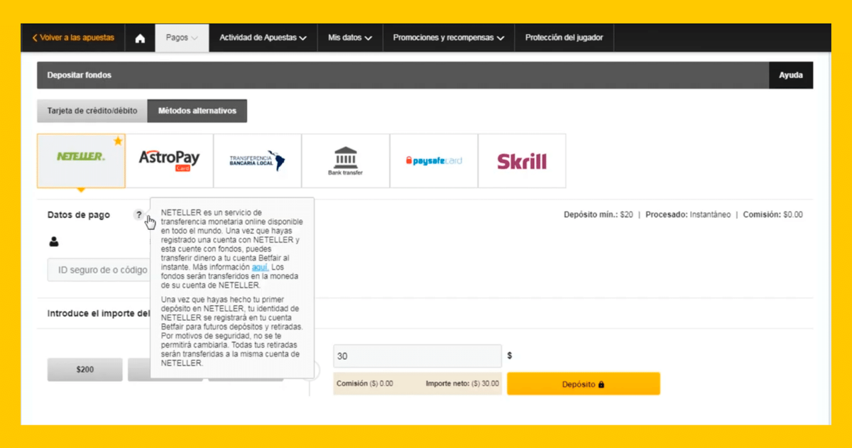 deposita en betfair con neteller