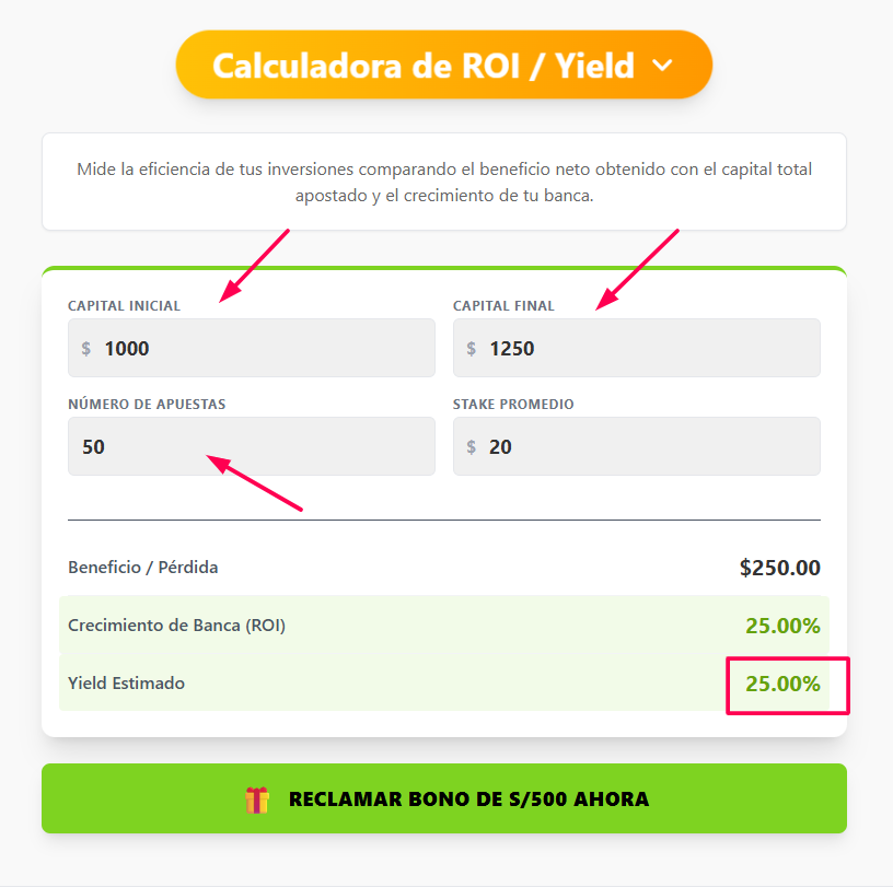 Calculadora de apuestas - Modo para calculo de ROI o Yield