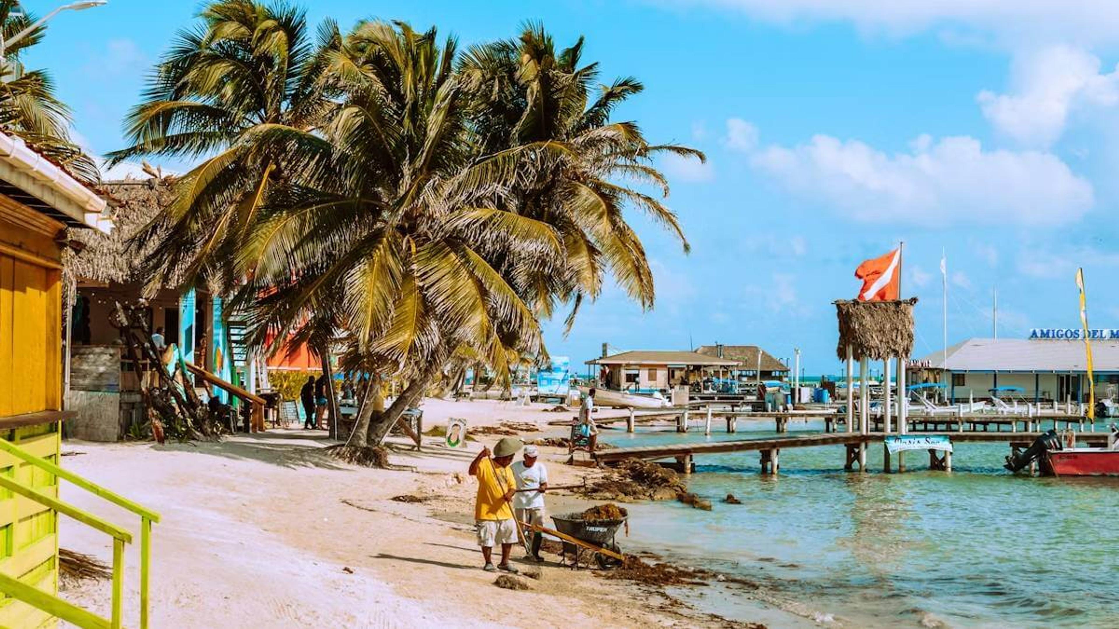 View of the beach from 'Scuba Steve' dive shop on Ambergris Caye (photo by Meritt Thomas)